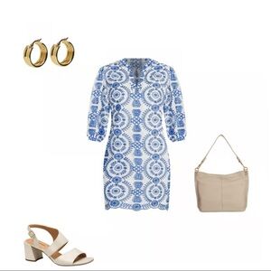 NWOT Jessica Howard Floral Blue and White Dress